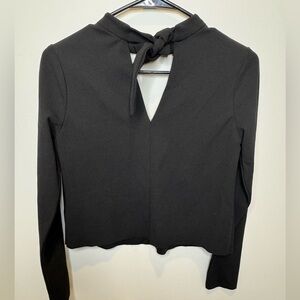 Zara W&B Collection Black Long Sleeved Crop Top with Choker Tie – Women’s Small